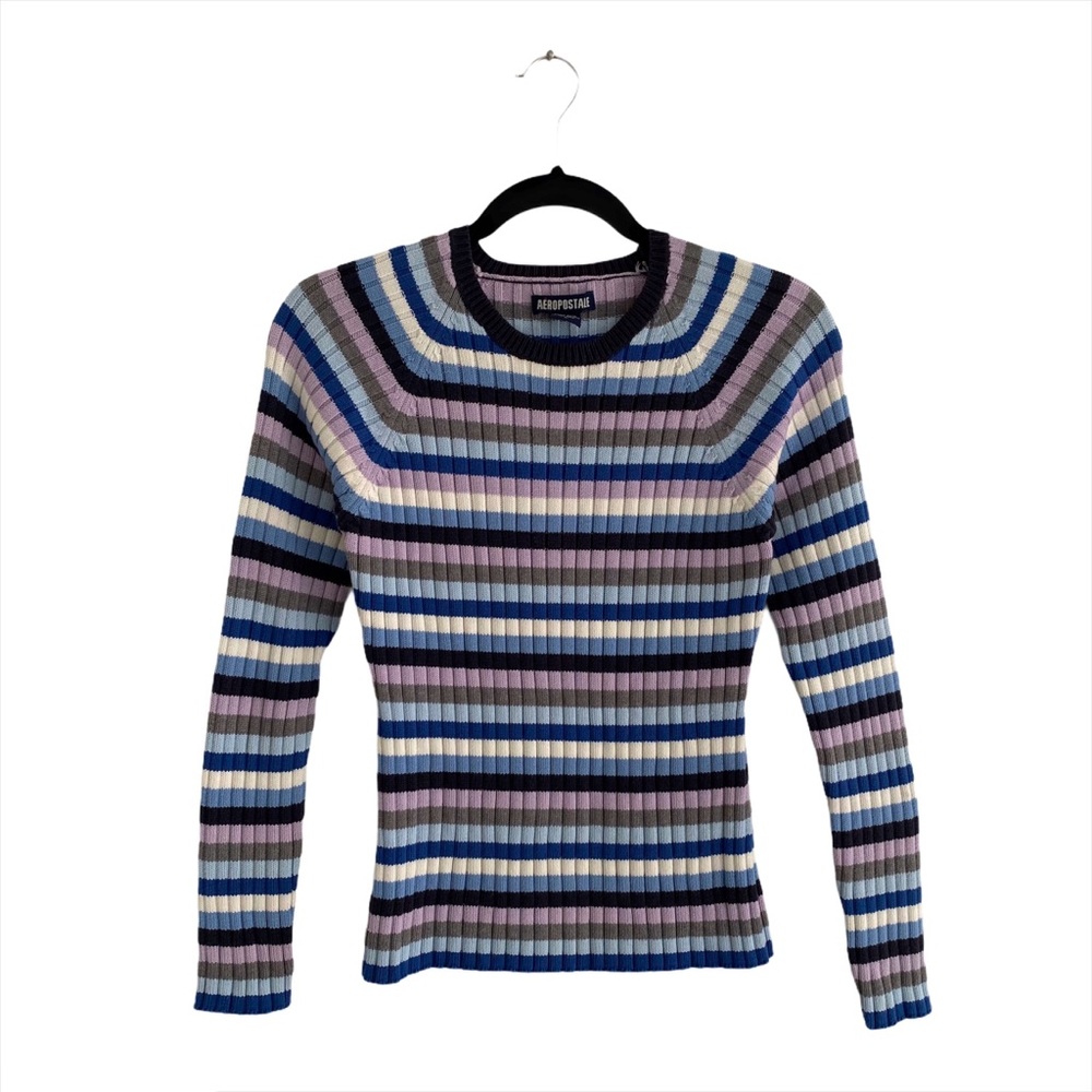 Aeropostale Ribbed Knit Striped Sweater L